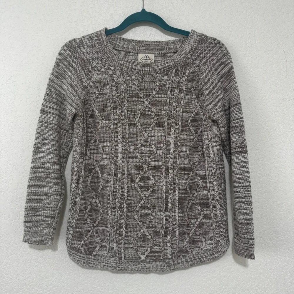 St Johns Bay Women Sweater‎ Knit Cable Pullover Long Sleeve Gray White Size S